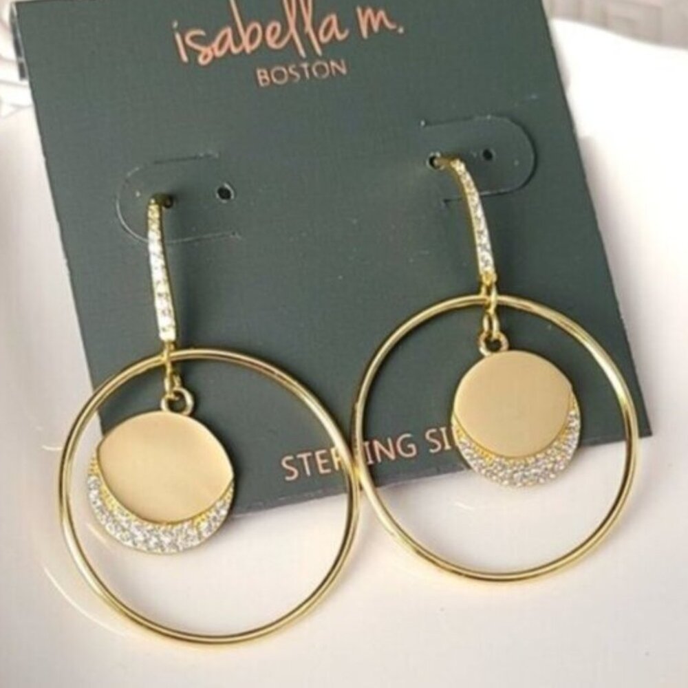 Isabella M Gold Plated Sterling Silver Round Circle Crystal Dangle Earrings